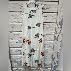 Vintage Victoria Moon Linen 90s Y2K Floral Sleeveless Jumper  Beachy Maxi Dress